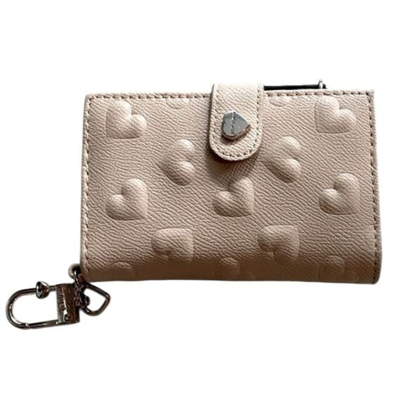 Betsey Johnson Heart XO Wallet Credit Card Case with Key Ring Faux Leather Beige - Picture 8 of 11